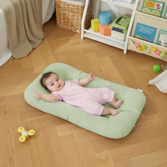 Baby Lounger for Infants Babies 0-12 Months, Bionic Organic Lounger, Soft Cotton Breathable Infant Floor Seats & Loungers for Newborn Baby Shower Gifts (Light Green)