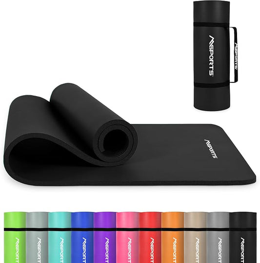 MSPORTS Yoga Mat Premium Non Slip Thick – Extra Comfortable Exercise Mat for Home Workouts, Pilates, Stretching & Gym – Cushioned NBR Foam, Gym Mat with Strap, for Women & Men