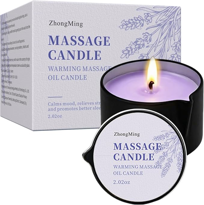 Warming Massage Oil Candle, Scented Body Oil Candle for Spa & Home Use, Romantic Gift, 2.02 oz (Lavender)