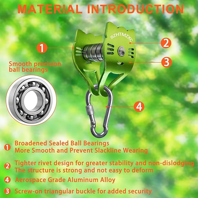 Zipline Pulley Cat Kits, Ninja Slackline Slider, Smooth and Silky, Zipline Brake Stopper for Slackline Zip line, Quick Setup for Kids Backyard Outdoor Playground Fitness Equipment