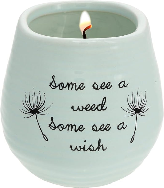 Pavilion Gift Company 77111 Plain Dandelion Wishes - Some See a Weed Some See a Wish Green Ceramic Soy Serenity Scented Candle, 8 oz