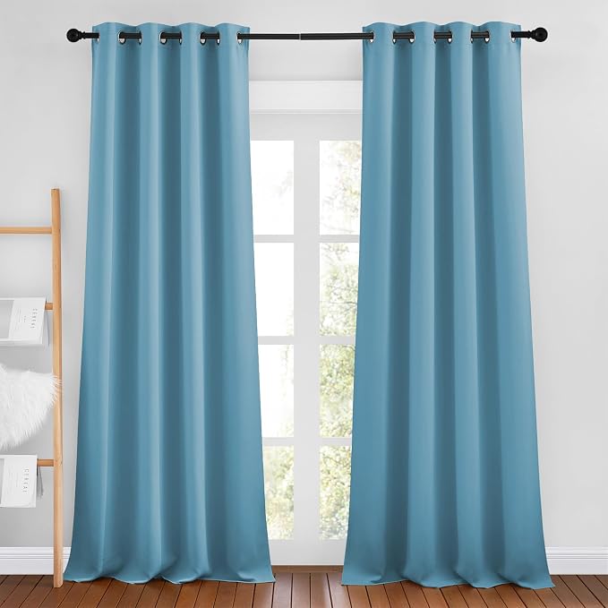 NICETOWN Teal Blue Room Darkening Curtains for Living Room, Grommet Thermal Curtains Light & Sound Reducing Window Treatments for Bedroom/Home Family, W46 x L102