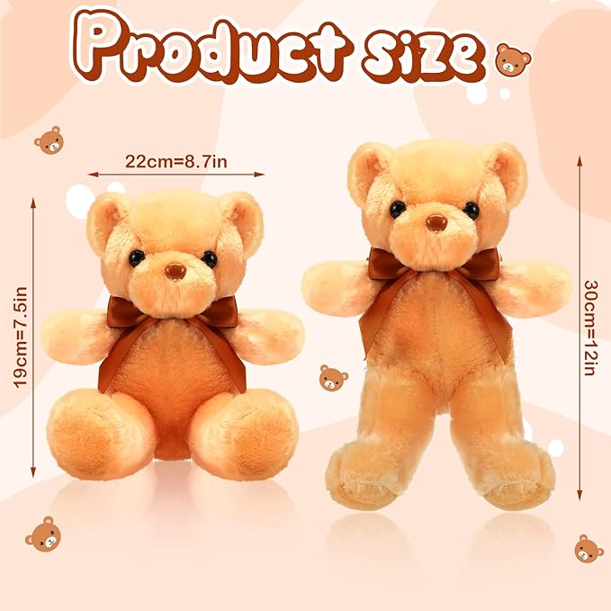 HyDren 30 Pcs Stuffed Animals Plush Bears Gifts Bulk Sleeping Playing Bear Toys with Bow Tie for Birthday Baby Shower Graduation Christmas Wedding Party Favor(12 Inch,Light Brown)