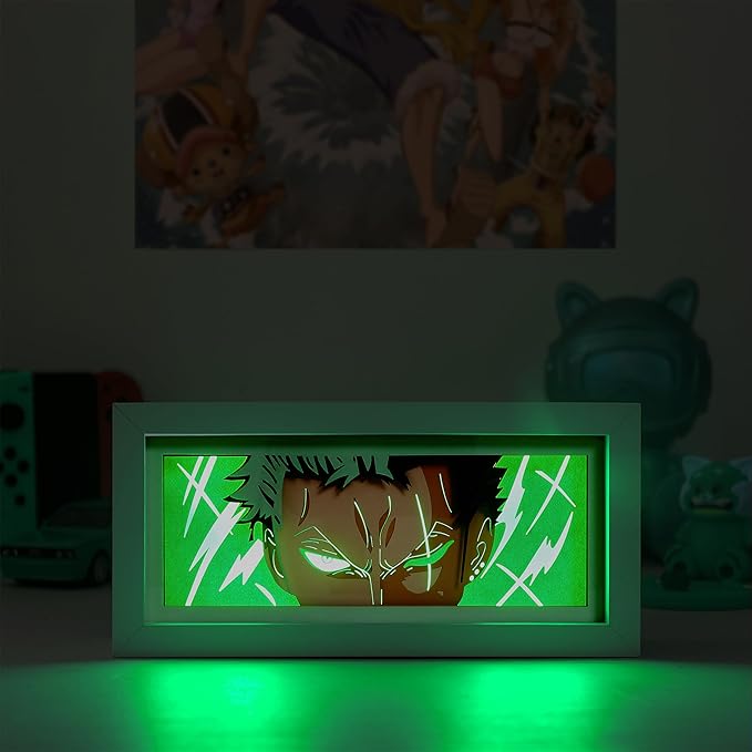Anime LED Light Box, Manga Shadow Box Frame, Paper Cut, Table Lamp for Anime Enthusiasts, RGB Multi Color, Night Light for Room Decor, Unique Anime Desk Decor (Zore)