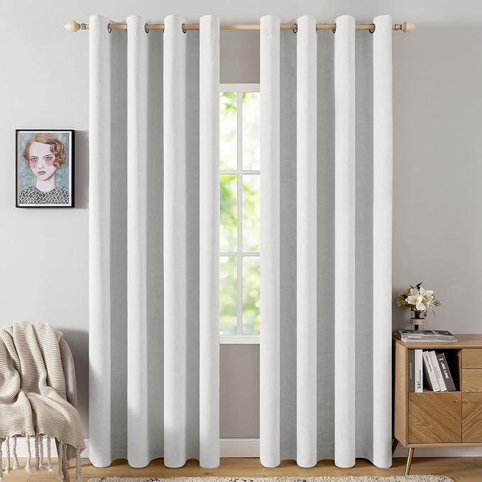 MIULEE 90 Inches Curtains for Bedroom 100% Blackout Thermal Insulated Heathered White Grommet Room Darkening Drapes Luxury Decor for Living Room 52 x 90 Inch (2 Panels)