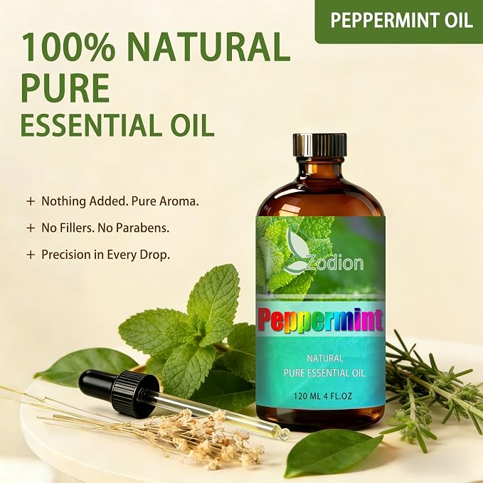 Peppermint Essential Oil, Peppermint Oil for Diffuser, 4 Fl Oz(120ml) | Candle Making, Soap Making, aroma, Strong Scent, Pure, Natural, Home Fragrance, Massage