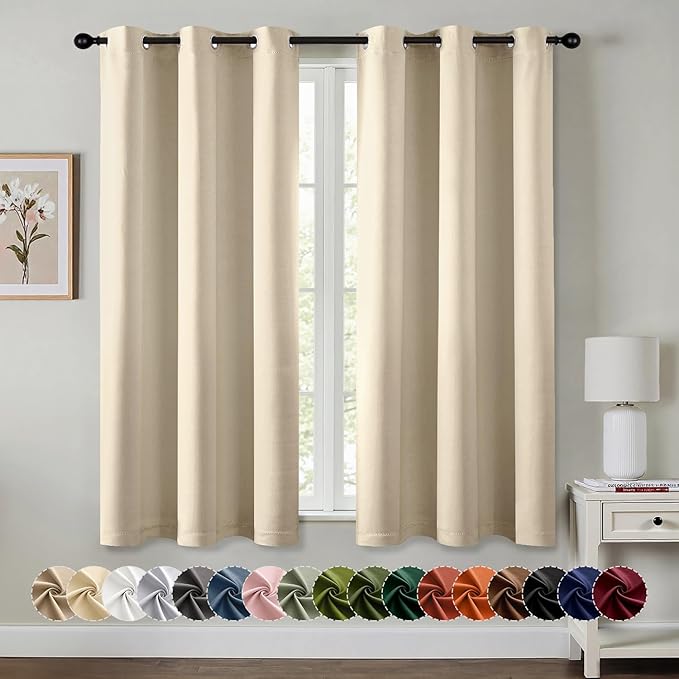 MIULEE Blackout Curtains for Bedroom 2 Panels 34 x 45 Inch Long Cream Beige | Thermal Insulated, Living Room Darkening Grommet Drapes, Noise Reducing, Light Blocking Window Treatments
