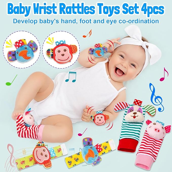 Baby Rattles 0-6 Months: Baby Toys 6-12 Months Infant Toys 0-3 Months Newborn Toys Teething Toys 3-6 Months - Baby Teether Wrist Socks Gifts Valentines Day Gifts for Kids