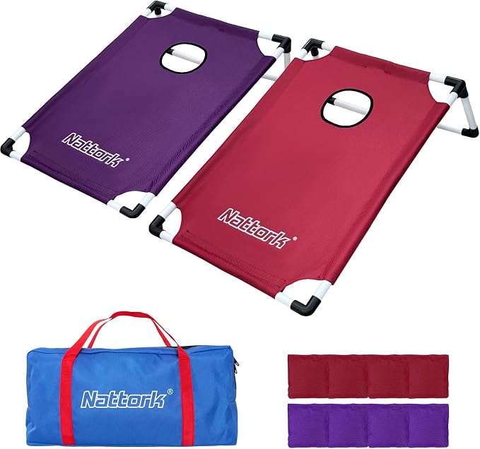 Portable Cornhole Set PVC Framed Corn Holes Outdoor Game Set with 2 Cornhole Boards, 8 Cornhole Bean Bags and Carrying Case, Camping Games Indoor Outdoor for Adults, Travel Camping Accessory