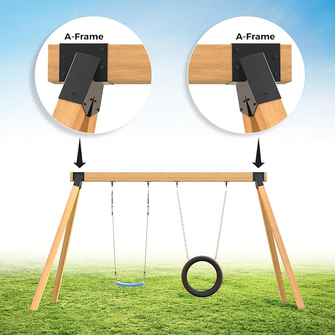 Heavy Duty Swing Sets Bracket Kit, Including 2 A-Frame Swing Set Brackets and 4 Swing Hangers, for Playground Equipment Mounting Parts, Porch, Yard (Black)
