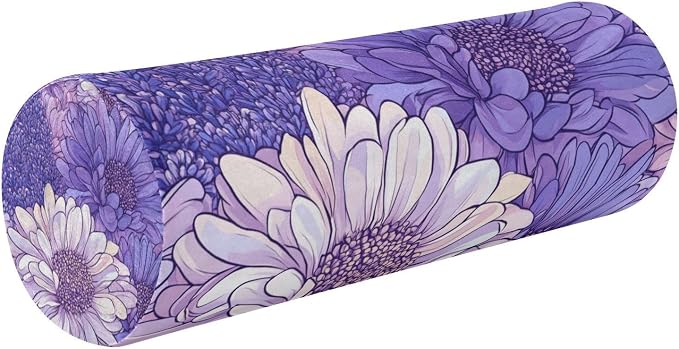 Cartoon Chrysanthemum Flowers and Lavender Neck Roll Pillow Bolster Round Health Memory Foam Long Cervical Cylinder Pillows with Removable Washable Cover for Body Bed Legs Back Yoga
