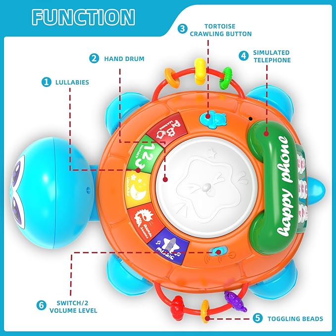 Hanayo Baby Toys 6 to 12 Months，Musical Turtle Crawling Girl Toys for 12-18 Months,Infant Early Learning Educational Toy,Girl & Boy Gift Essentials for Newborn 7 8 9 11+ Months 1-2 Year Old(Blue)
