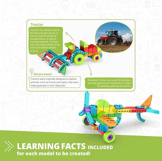 Engino QBOIDZ Farm Tractor, Building Blocks Ages 4+, STEM Toys for Boys & Girls, Building Kit, Preschool Educational Toys Combining Fun with Science, Technology, Math (10 Models)