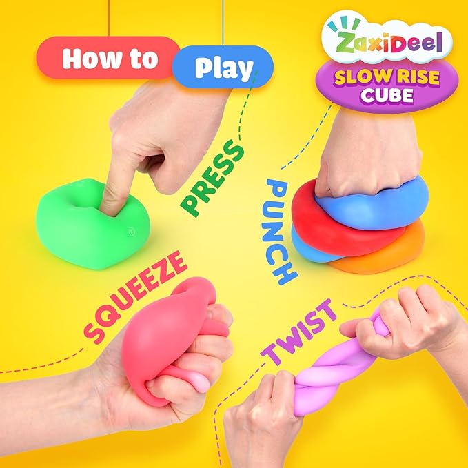 50 Pack Slow Rising Stress Cube: Stretchy Fidget Toys for Anxiety Relief, Large Size Squishy Cube, Pull Stretch Fidgets for Classroom Prize, Classroom Reward for Student