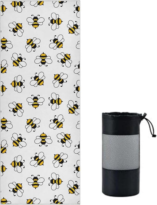 Non Slip Yoga Towel 73 x 27 in Honey Bee Sweat Absorbent Yoga Mat Towel for Hot Yoga, Pilates and Workout