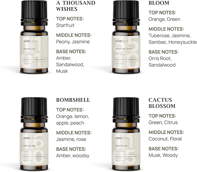 VINEVIDA [Set of 8] Feminine Scents for Candle Making, Made in USA Candle Fragrance Oil, Soap Making Essential Oils, Diffuser Oil Scents
