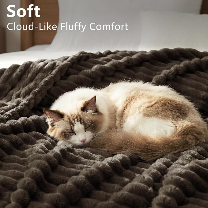 HIMEET Brown Twin Blanket for Bed, 300GSM Ribbed Fleece, 60 x 80 Inches | Ultra Soft Flannel, All-Season Lightweight Warmth, Bed Layering Pick & Dorm Essential, Gift for Men & Women, Machine Washable