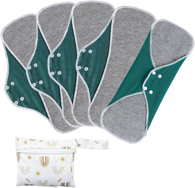 Reusable Incontinence Pads,Graphene Pads Sanitary Napkins,Washable Menstrual Pads,with 1 Storage Bag,Panty Liners Pads Period for Women/Postpartum/Incontinence Patients(Dark Green/M/5pcs)