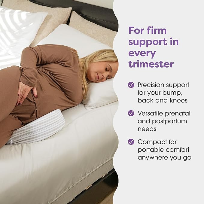 Boppy Wedge Pregnancy Pillow - Compact Support Wedge Maternity Pillow for Back, Knees, Pelvic Floor at Home, Office & Travel with Washable Knit Cover - Gray Modern Stripe