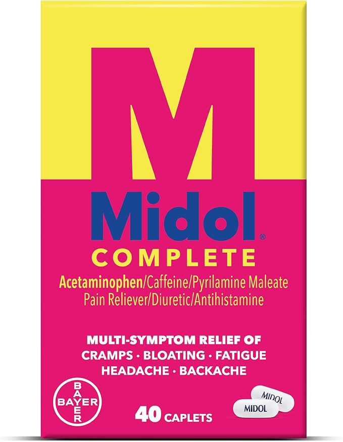 Midol Complete Menstrual Pain Relief Caplets, 40 Count - Provides Cramp, Headache, and Bloating Relief