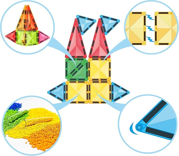 Magnetic Tile Travel Size Mini Diamond Tiles Set 24pcs STEM Toy Compact Blocks Compatible Construction Educational Building Kit for Brain Development Montessori Learning for Kids Age 3+ EPM24