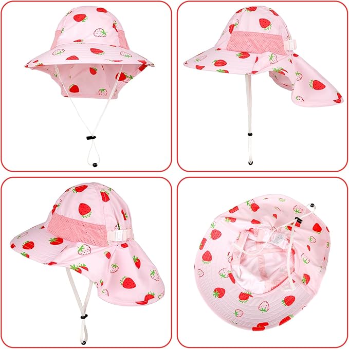 Toddler Baby Sun Hat Kids Summer Beach Essentials Adjustable Beach Hats with Bucket Wide Brim for Boys Girls Age 0-14 Years