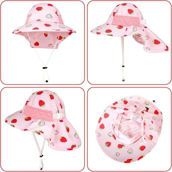 Toddler Baby Sun Hat Kids Summer Beach Essentials Adjustable Beach Hats with Bucket Wide Brim for Boys Girls Age 0-14 Years