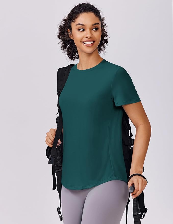 PINSPARK Soft Workout Tops for Women UPF 50+ Sun Protection Shirt Quick Dry Athletic Running Hiking Travel Basic Tee Shirts