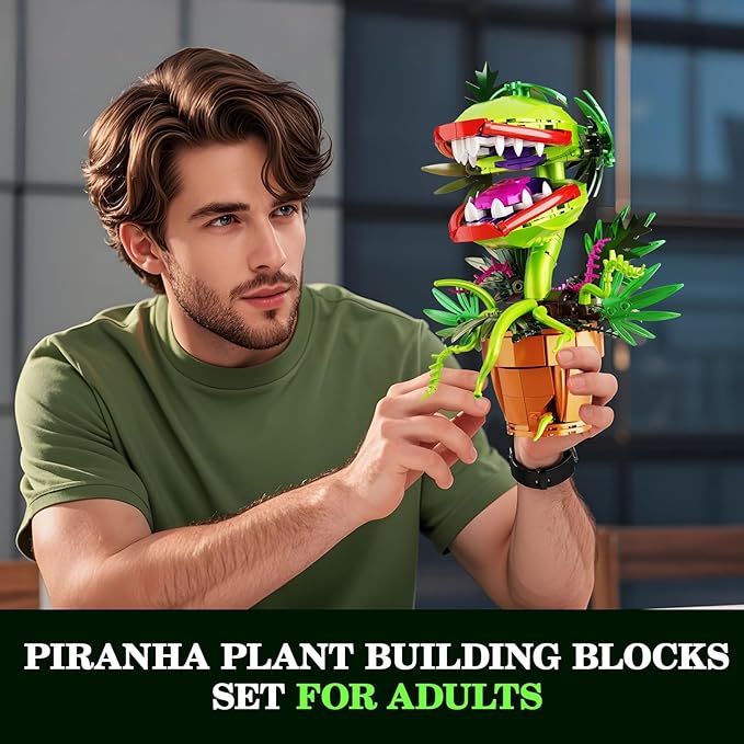 Audrey II Piranha Plant Building Blocks Set, Cannibal Plants Bonsai Building Set, Christmas Halloween Horror Flower Décor Gifts for Adults, Creative Gift for Home Décor and Office Art
