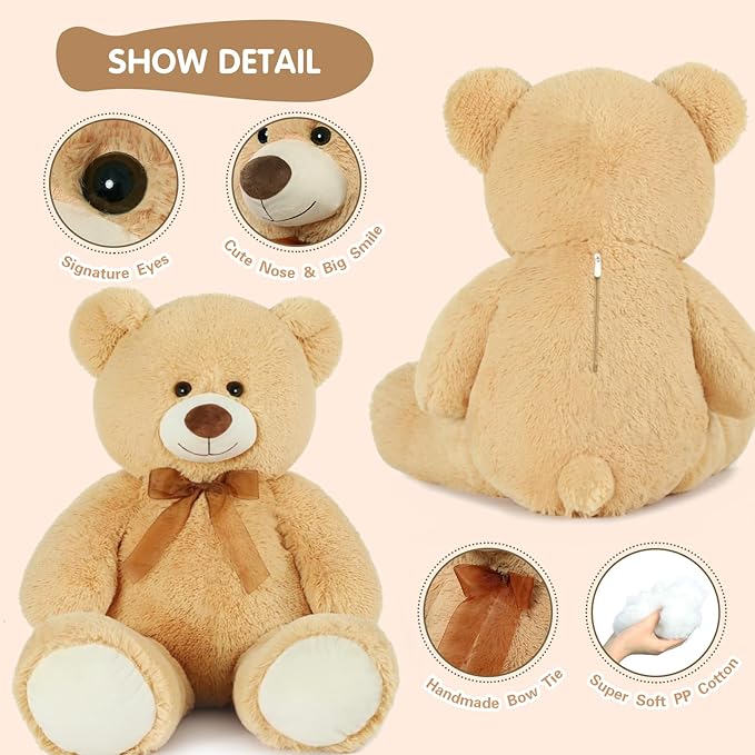 MorisMos Giant Teddy Bear Stuffed Animal 3ft,36'' Big Bear for Kid,Large Stuffed Bear for Baby Shower, Teddy Bear for Girlfriend Boyfriend Wife Mom Fiancée Valentine's Birthday, Tan