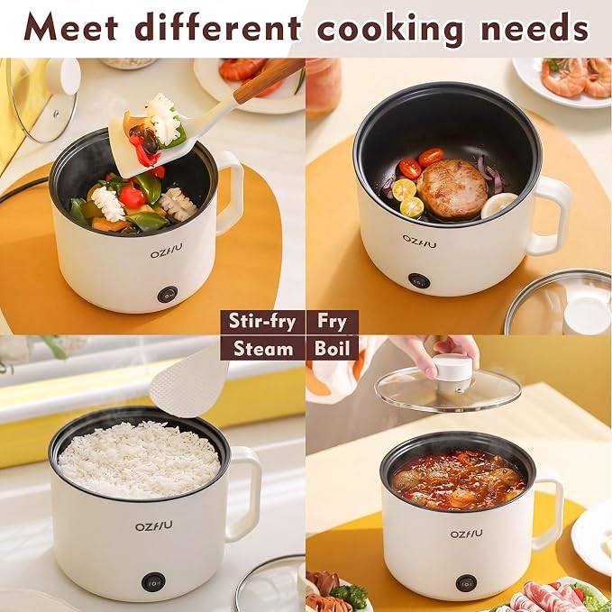 2 Pcs 1.5l Electric Ramen Cooker Hot Pot Electric Dual Power Noodle Cooker, Boil Dry Protection, Nonstick, Multifunctional Lazy Pot for Cooking Pasta, Noodles, 7x3.15" (Mint Green, White)