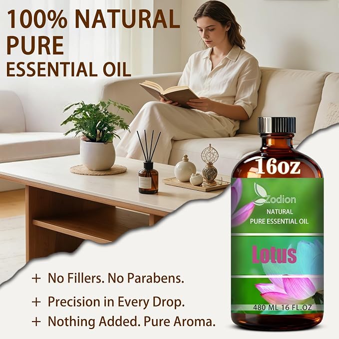 Lotus Essential Oil - Lotus Oil for Diffuser, 16 Fl Oz(480ml) | Candle Making, Soap Making, aroma, Strong Scent, Pure, Natural, Home Fragrance, Massage