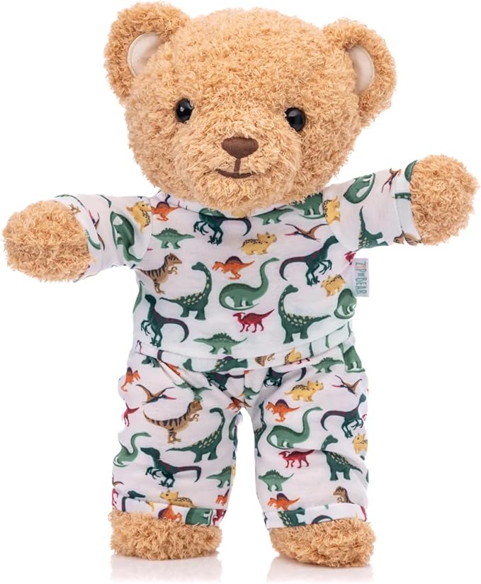 Zip N' Bear Soft Plush Teddy Bear Stuffed Animal with Dino Dreamers Pajamas - Zippy The Bear Cute Cuddly Plush Toy, Perfect Sensory Teddy for Kids, Toddlers - Adorable Gift & Bedtime Companion
