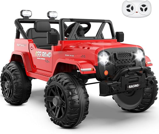 ARBELI 12V Ride On Truck Car with Remote Control, Kids Electric Vehicles with Bluetooth Music, Horn, 3 Speeds, 4 LED Lights, Soft Start, Ride on Toys for Toddler Boys & Girls (Red)