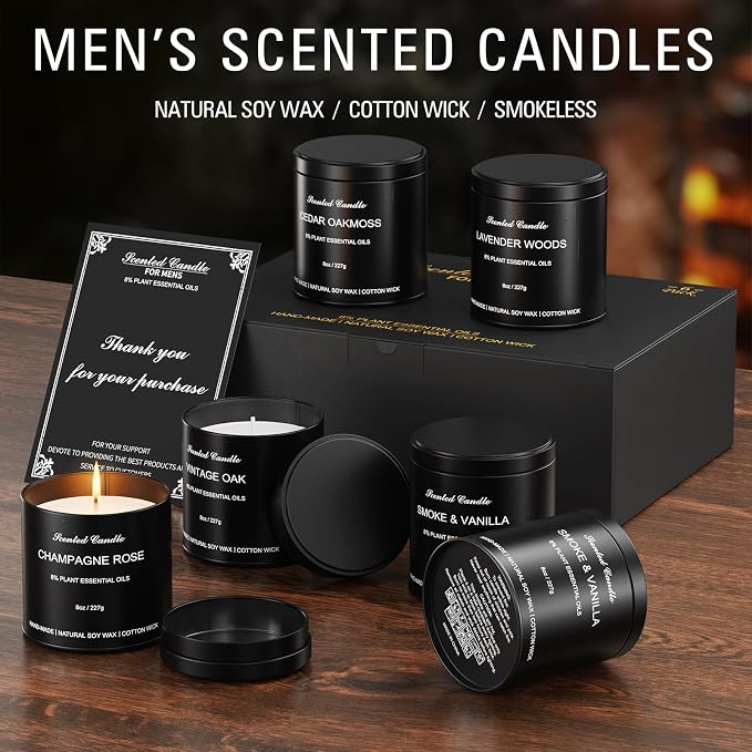 6Pack 8OZ Scented Candles for Men - Candles Gifts for Men, Soy Wax, Cotton Wick, Birthday, Christmas, Anniversary Present, Valentine
