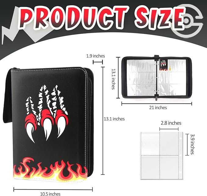 Card Binder 9-Pockets, 900 Pockets Card Holder with 50 Removable Sleeves, Trading Card Collector Zipper Album Holder, Black Red