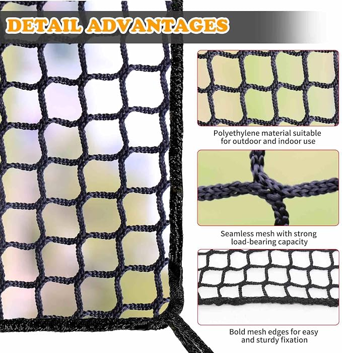 Balcony Netting for Pets，Apartment，Stair，Trampoline，Playground，Child Safety Rope Net，Driveway Net for Kids Safety，Baseball Softball Net Sports Netting (3.3ft×6.6ft, Black)