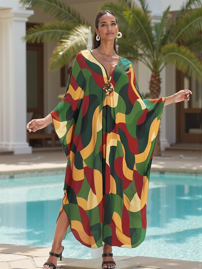 Mumu Dresses for Women Plus Size, Bohemian Kaftan Beach Cover Up Long Maxi Nightgown Soft Loungewear