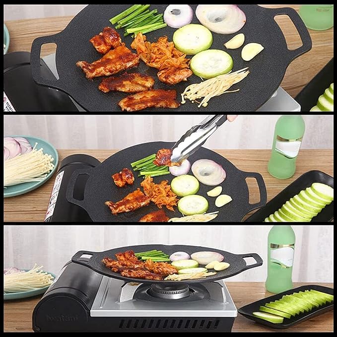 Multi-Function Medical Stone Grill Pan Non-Stick Pan,Korean BBQ Grill Pan, Compatible for Induction, Gas Stove, Electric Cooktop, Indoor or Outdoor Grilling (15 In)