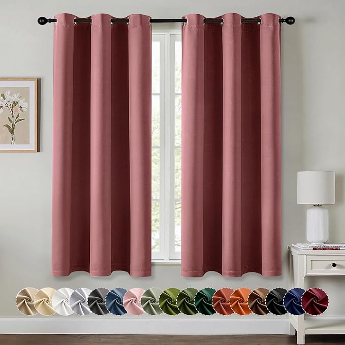 MIULEE Blackout Curtains for Bedroom 2 Panels 40 x 45 Inch Long Dusty Rose | Thermal Insulated, Living Room Darkening Grommet Drapes, Noise Reducing, Light Blocking Window Treatments