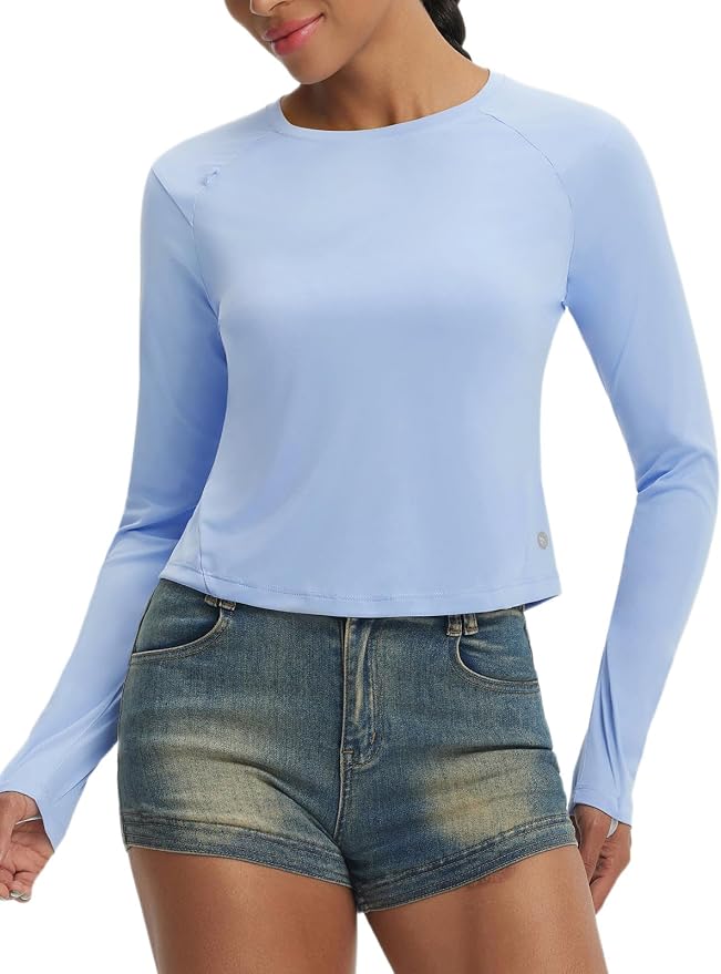 baleaf Women's UPF 50+ Long Sleeve Sun Shirts Crop Rash Guard UV Workout Tops SPF Slim Fit Lightweight Athletic Hiking