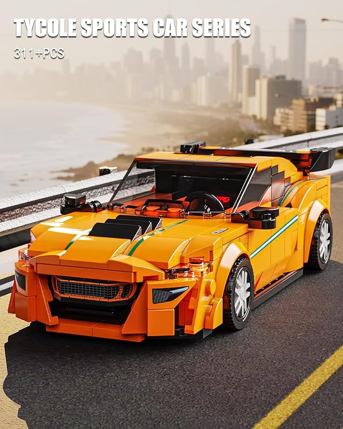 Super Sports Car Building Block Set with Display Case, Speed Racing Car Building Toys for Kids and Adults, Collectible Model Cars Kits Gift for Technic Cars Lovers Boys 6+ (311PCS)