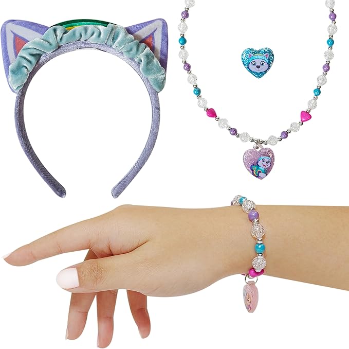 LUV HER Licensed PAW PATROL Headbands for Girls - Kids Jewelry - Dress Up Set All in one Giftable Box - Headband - Play Jewelry Set - 4pc (Toddler Headband, Necklace, Dress Up Bracelet, Ring) Ages 3+