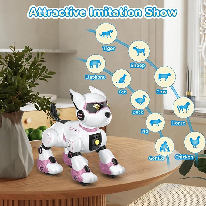 Smart Robots Dog Toy for Kids, Programmable Interactive RC Robotic Pets with Voice Control and Touch Sensory, Imitates Animals Music Dancing, Present for Kids Boys and Girls(Pink)