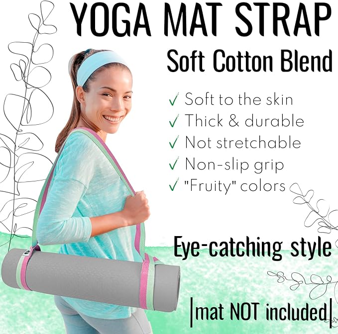 TECEUM Yoga Mat Strap – Extra Soft & Thick Cotton Carrier for All Mats | Adjustable Skin-friendly & Non-Slip Mat Holder Sling in 30+ Colors [Mat Not Included]