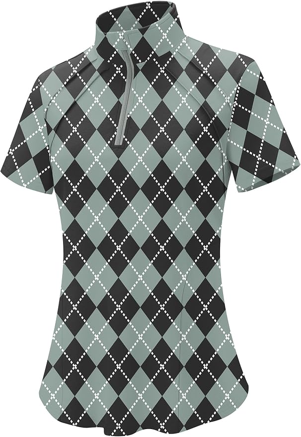 LOMON Womens Golf Polo Shirt Summer Short Sleeve Quarter Zip Outfit | Side-Pockets,Princess Seams,Cotton,Wrinkle Free,Moisture Wicking,Quick-Dry,Lightweight,Collared,for Tennis Workout