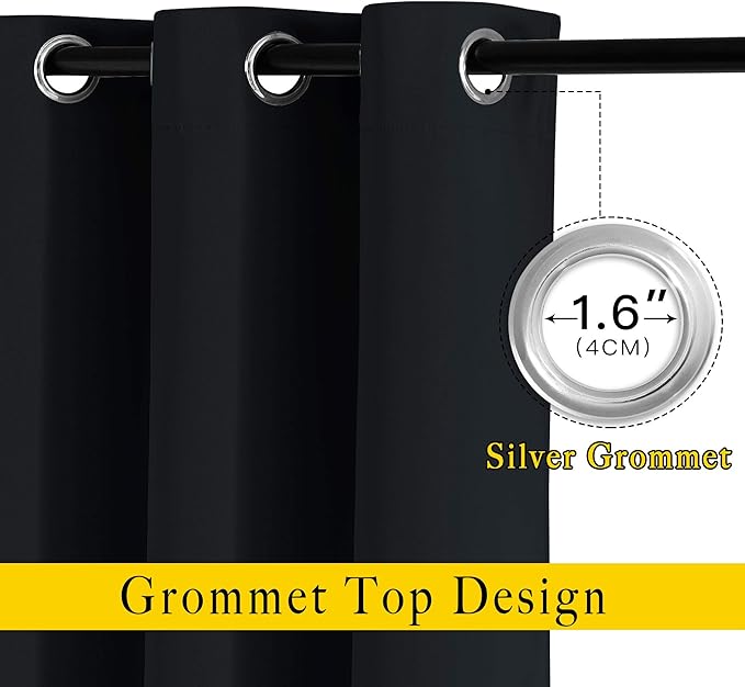 NICETOWN Blackout Patio Curtains for Windows 84 inch Length - Solid Thermal Insulated Grommet Light Reducing Panels Window Treatment for Living Room (Black, 2 Panels = 160" Wide)