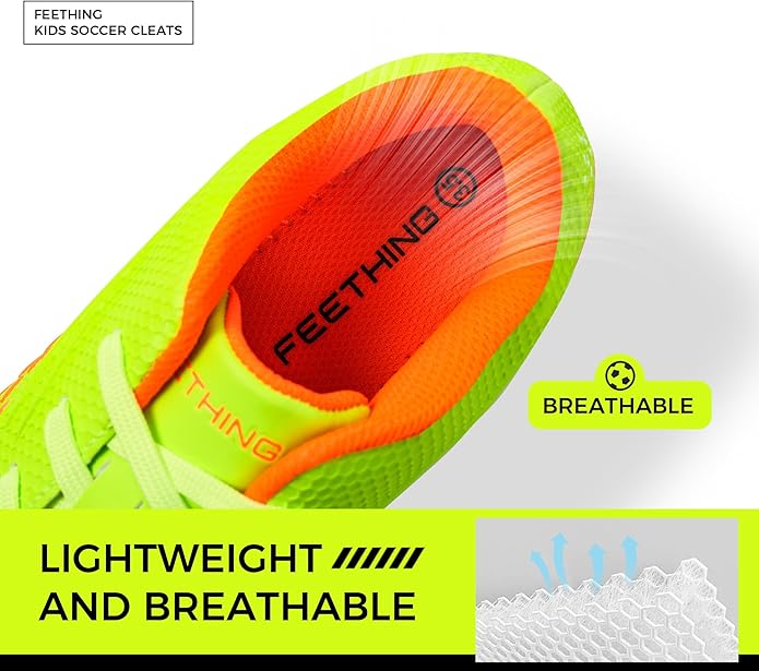 Kids Soccer Cleats for Boys and Girls - Lightweight Firm Ground Football Shoes with Plastic Studs for Natural Grass Play