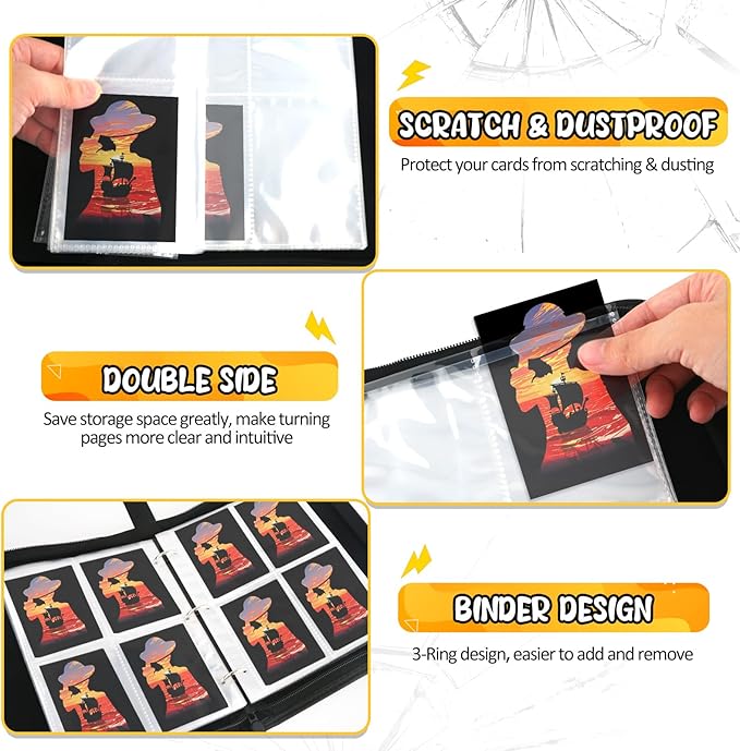 400 Pocket Trading Card Binder with 50 Removable Sleeves, Portable Zippered Card Holder, Collection Album Book Case Storage for MTG, TCG, Sports, Game Cards (Pirate Boat)