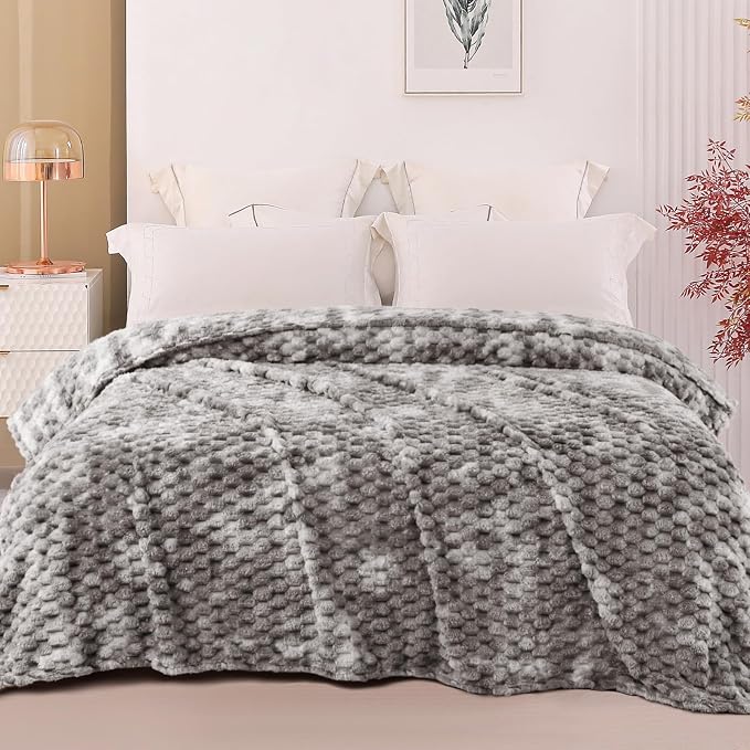 Exclusivo Mezcla 3D Fleece Twin Size Blanket for Bed, Tie-dye Grey | Extra Soft Fuzzy Plush Lightweight Bed Blankets, Cozy Fluffy Decorative Blankets for All Seasons, 60x80 Inches